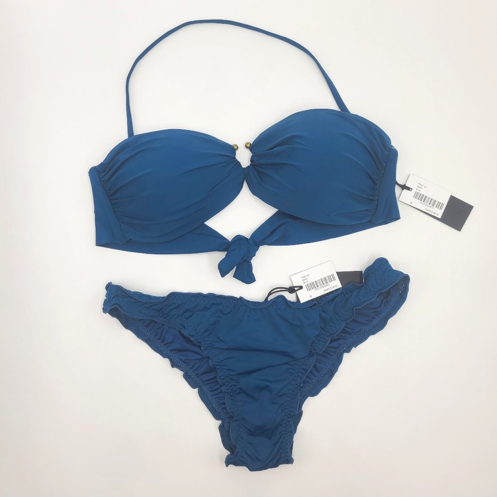 NWT Kendall + Kylie Teal Bandeau Brazilian Bikini